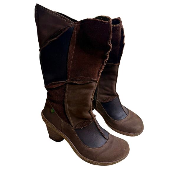 EL NATURALISTA Women's 39 US 8 Hippie Patchwork Suede Leather Heeled Boot Brown - Picture 1 of 16